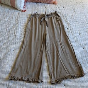 REMIXMESS Wide Leg Tie Waist Pants with Ruffle Hem Size L